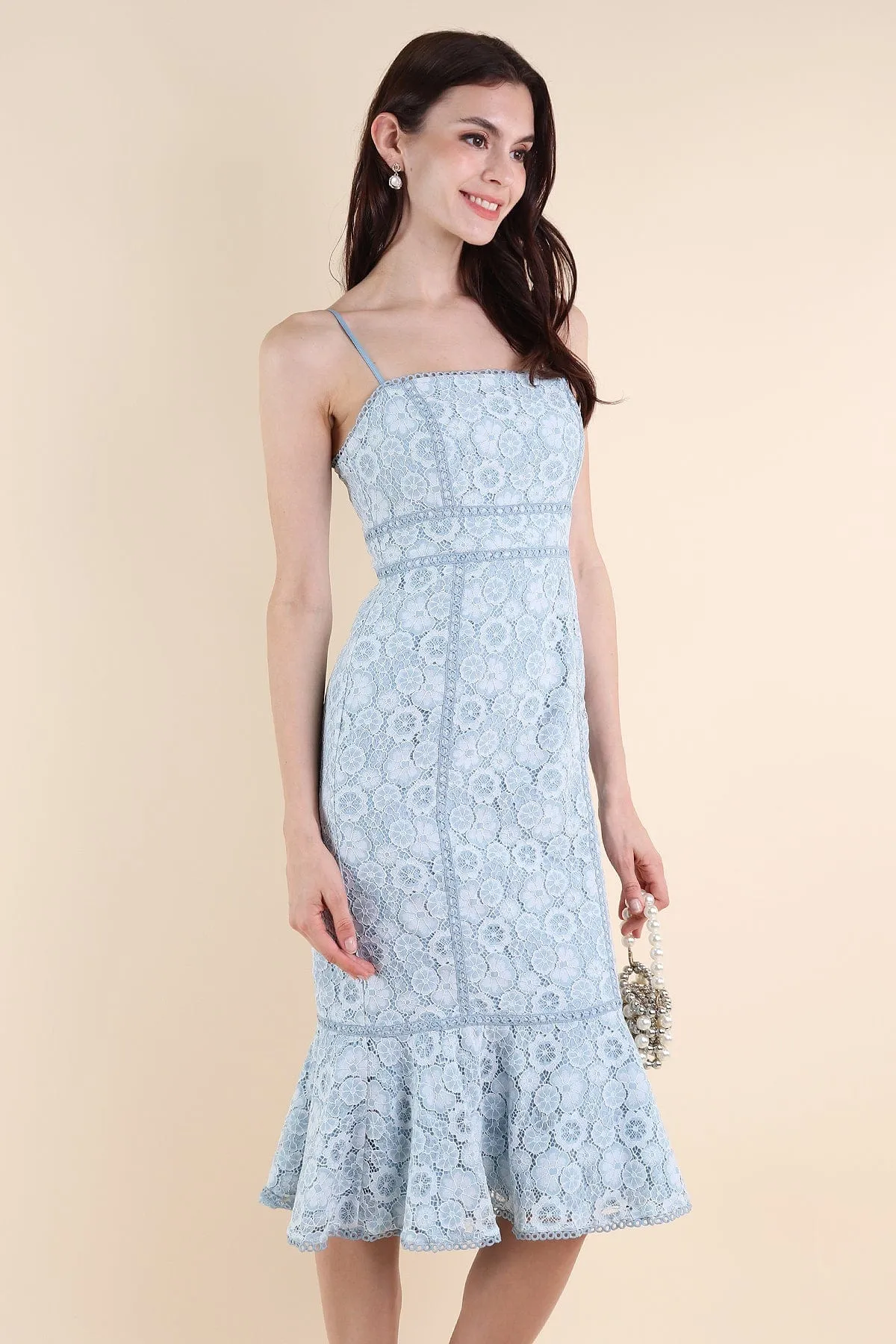 BLISS LACE MERMAID DRESS IN BLUE