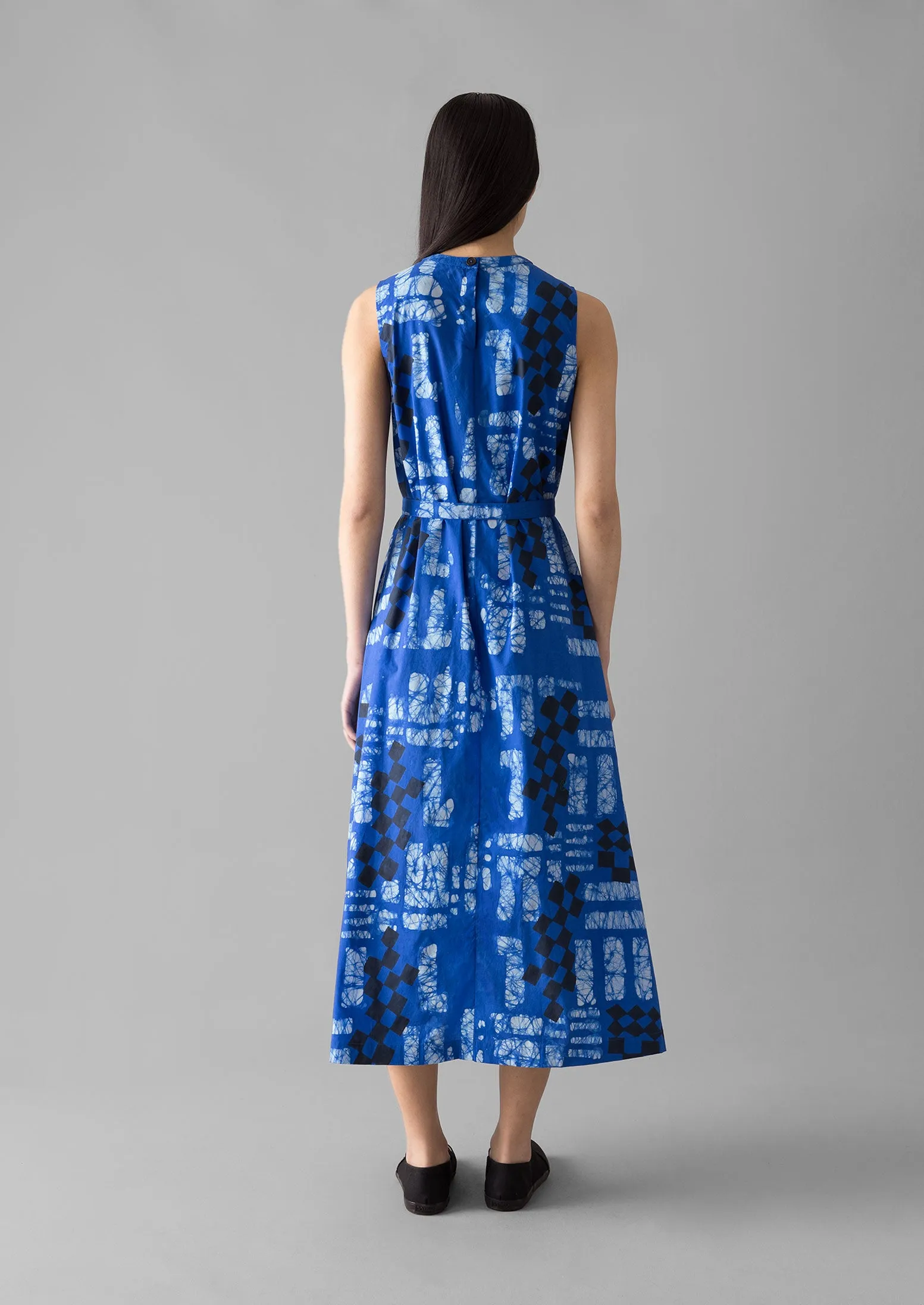 Block Print Batik Poplin Dress | Azurite Blue