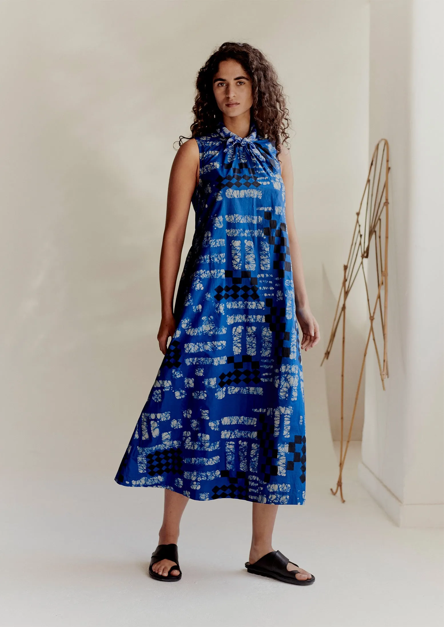 Block Print Batik Poplin Dress | Azurite Blue