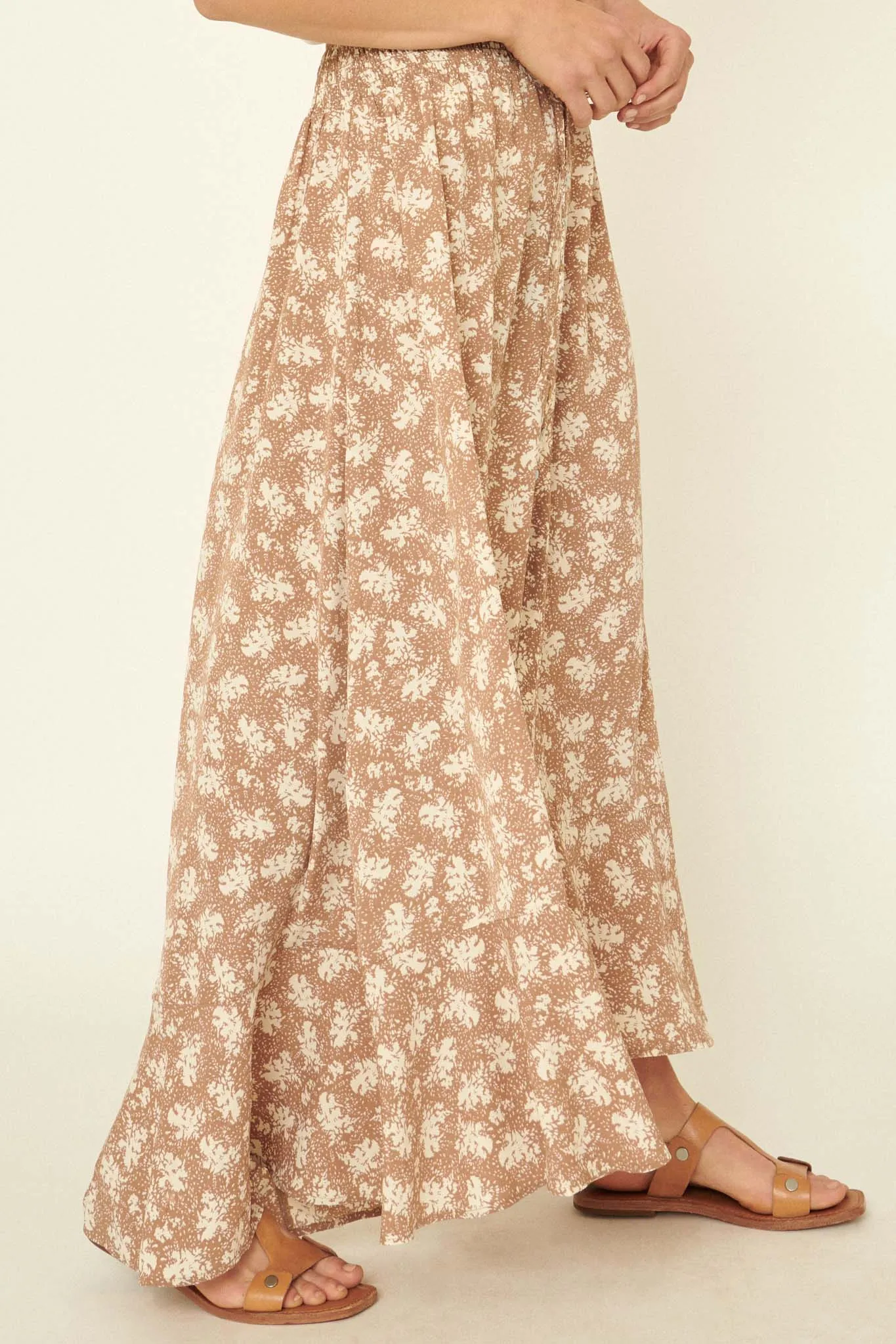 Blown Away Abstract Floral Button-Front Maxi Skirt