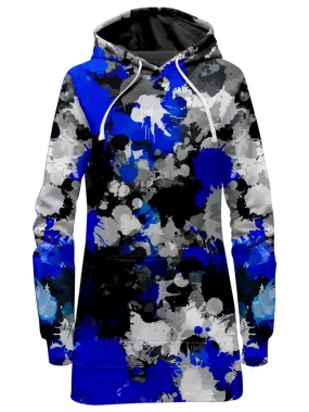 Blue and Grey Paint Splatter Hoodie Dress