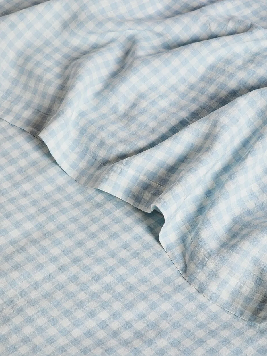 Blue Gingham – Linen Fitted Sheet