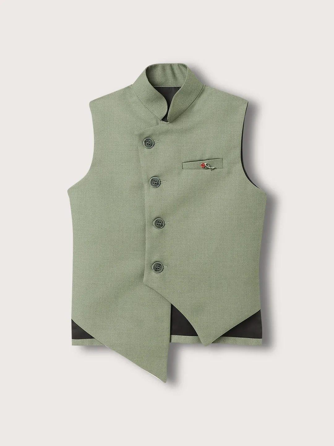 Blue Giraffe Boys Green Solid Waist Coat Set