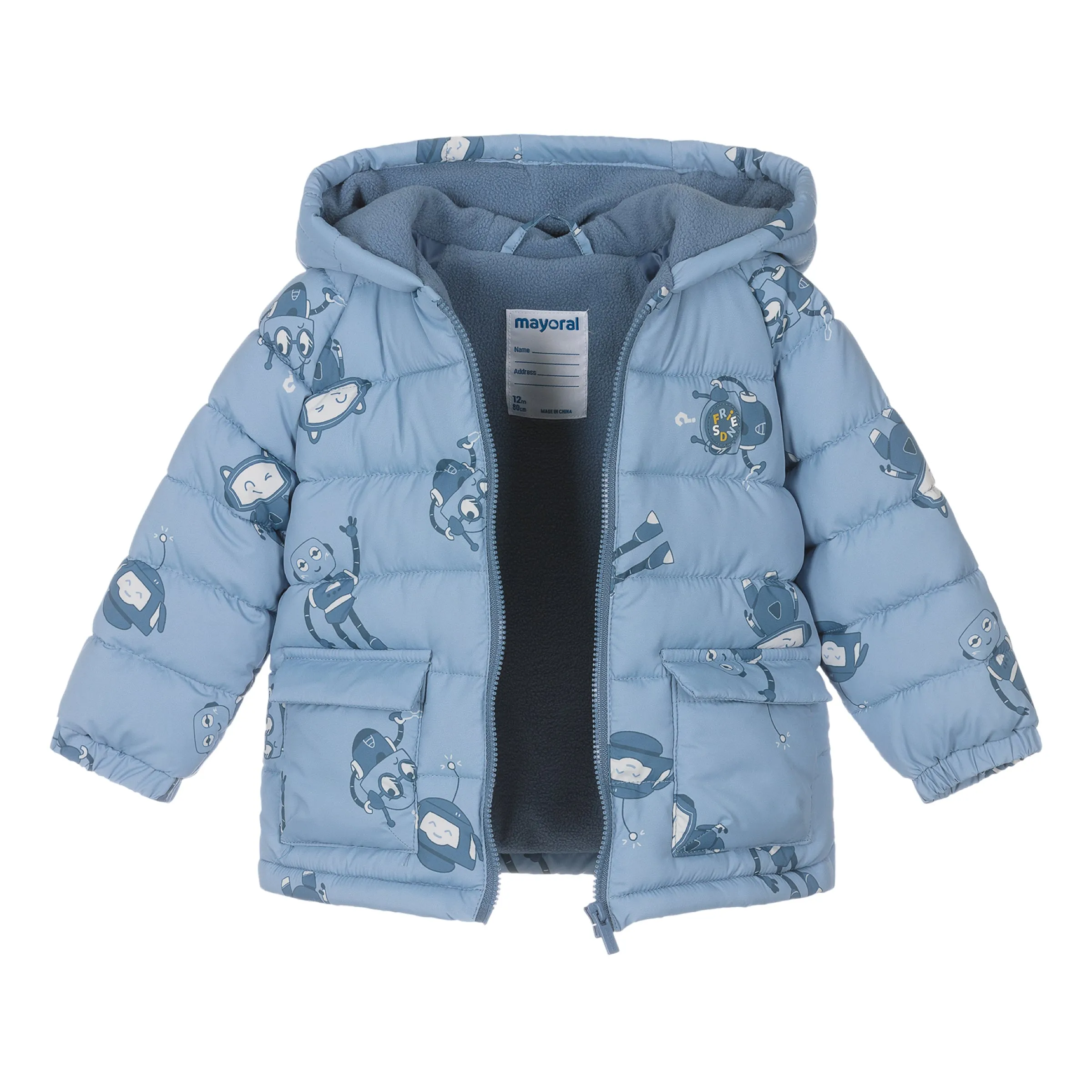 Blue Robot Print Puffer Jacket