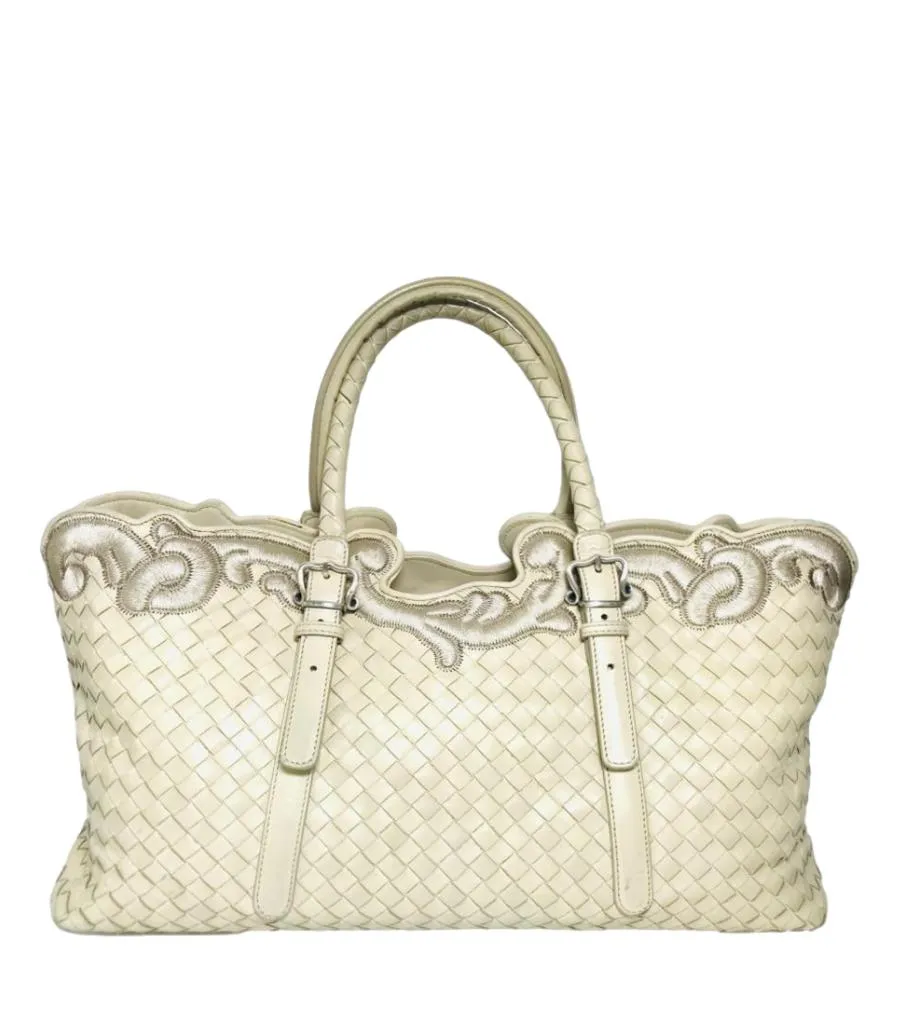 Bottega Veneta Leather Embroidered Trim Tote