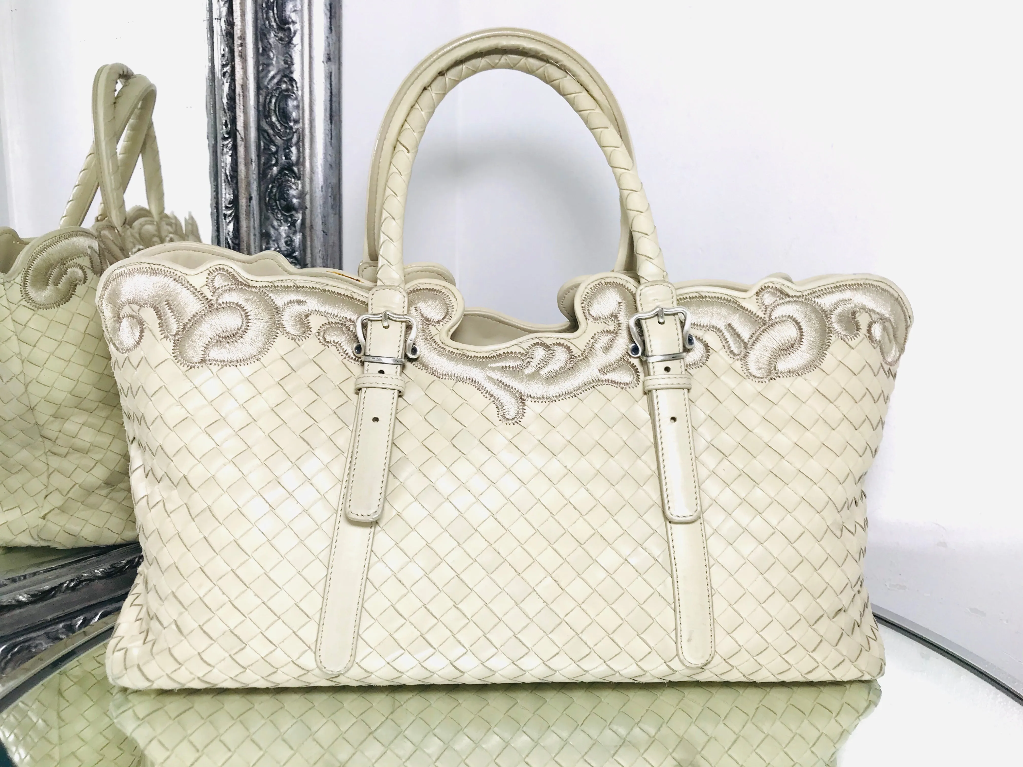 Bottega Veneta Leather Embroidered Trim Tote