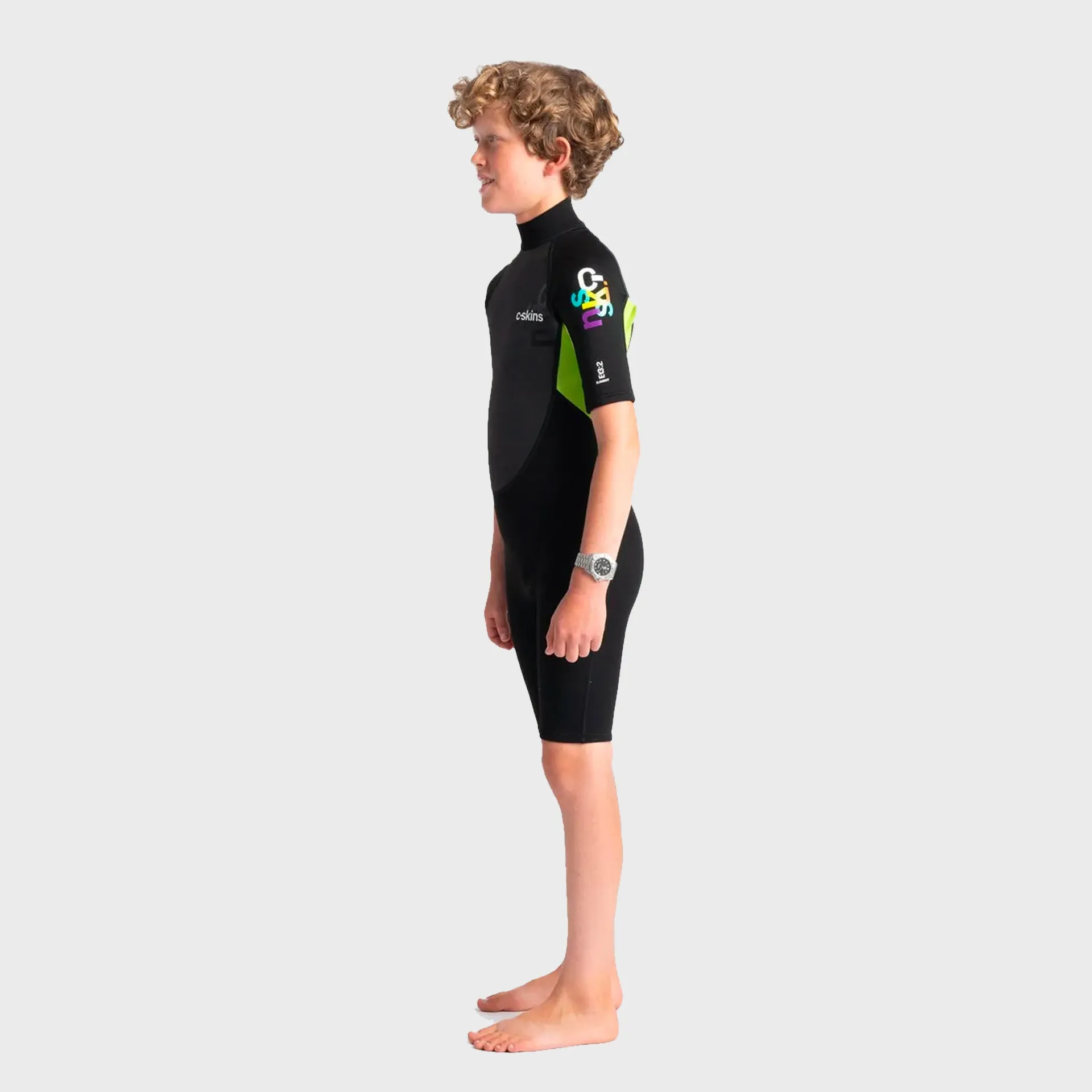 C-Skins Element 3/2 Junior Shortie Wetsuit - Black/Lime Multi