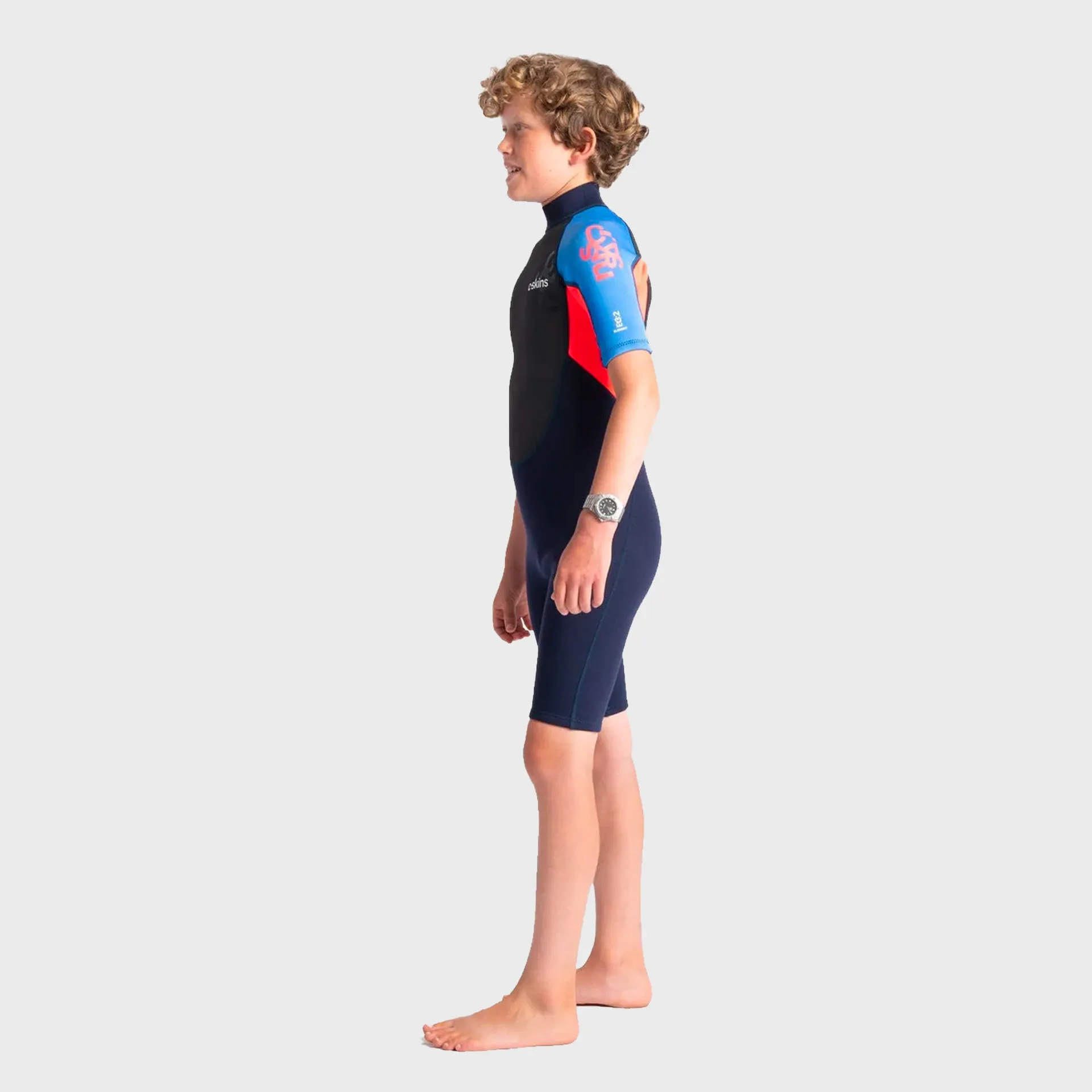 C-Skins Element 3/2 Junior Shortie Wetsuit - Slate Navy/Flo Red/Blue Tie Dye