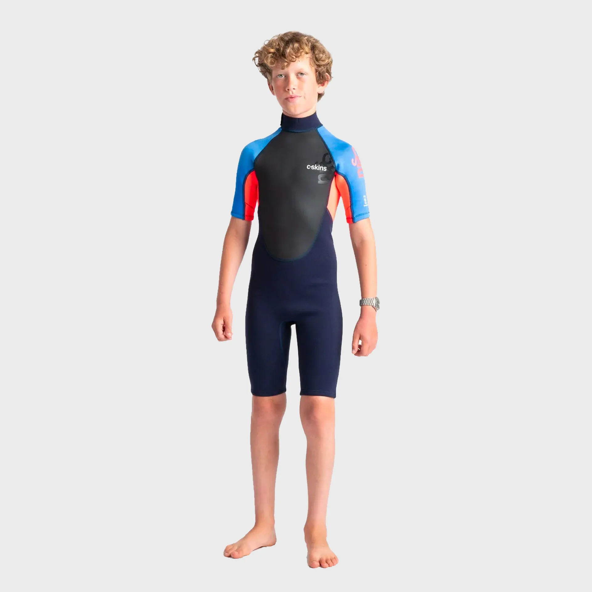 C-Skins Element 3/2 Junior Shortie Wetsuit - Slate Navy/Flo Red/Blue Tie Dye