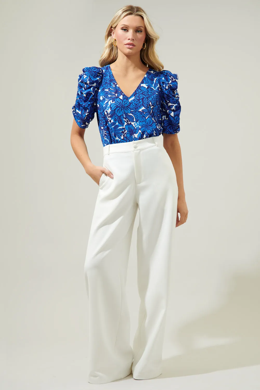 Caspian Floral Chancellor Ruched Sleeve Blouse