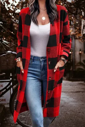 Casual Street Elegant Plaid Striped Pocket Cardigan Collar Outerwear(4 Colors)