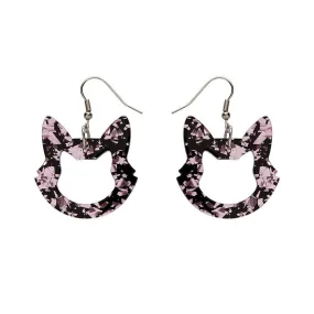 Cat Head Chunky Glitter Resin Drop Earrings - Pink