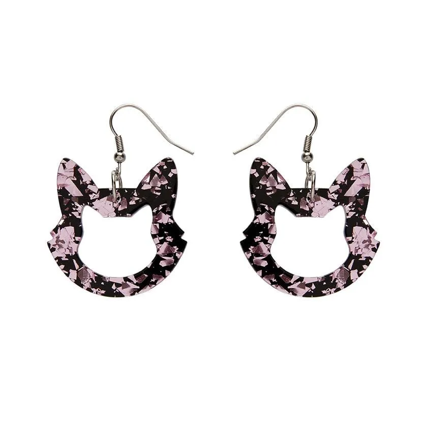 Cat Head Chunky Glitter Resin Drop Earrings - Pink