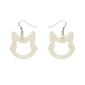 Cat Head Glitter Resin Drop Earrings - White