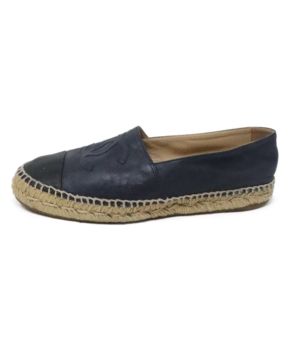 Chanel Navy & Black Leather Espadrilles sz 8