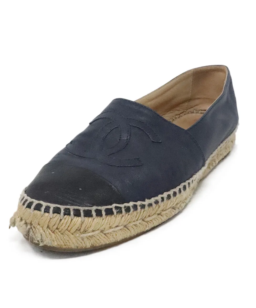 Chanel Navy & Black Leather Espadrilles sz 8