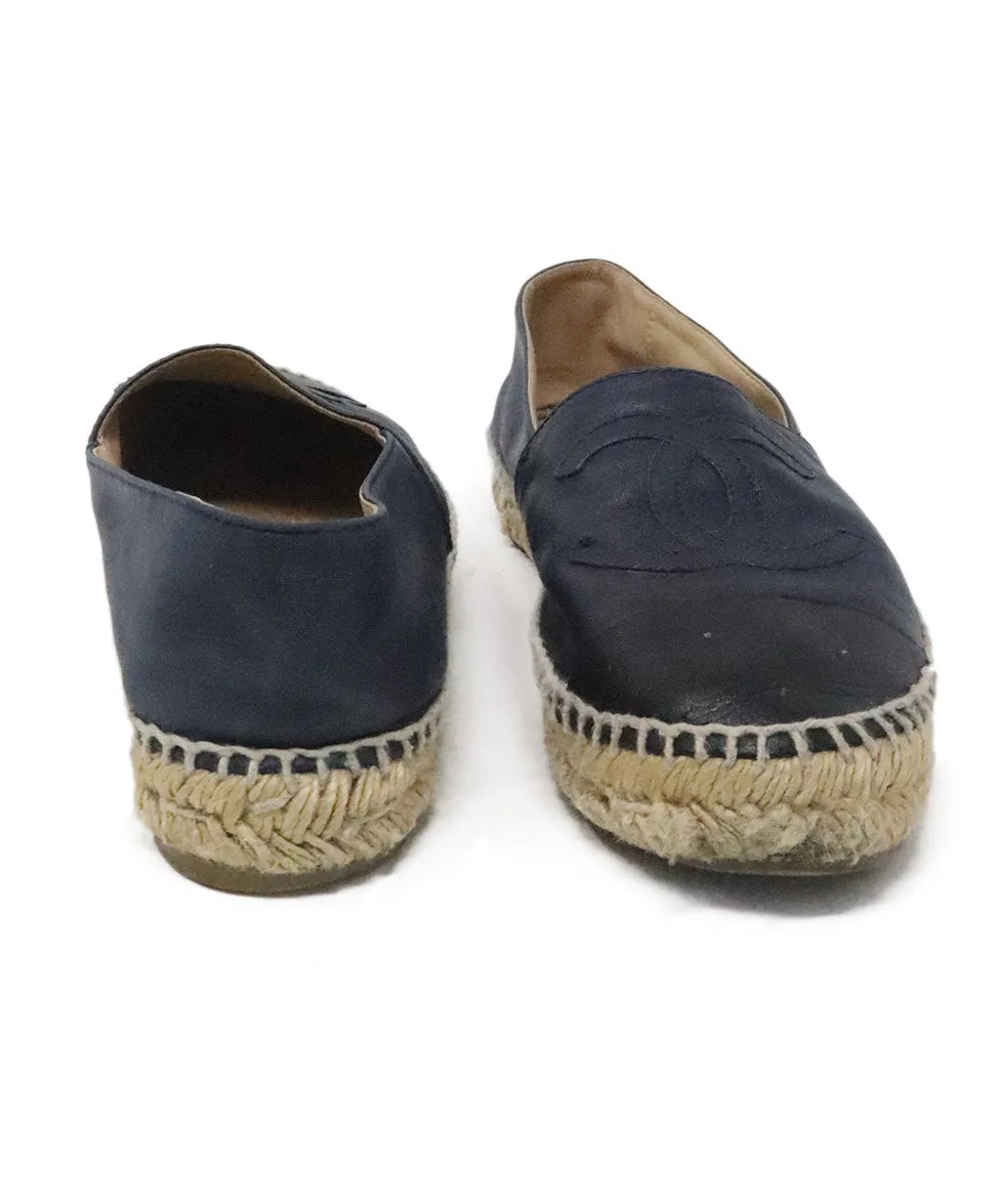 Chanel Navy & Black Leather Espadrilles sz 8