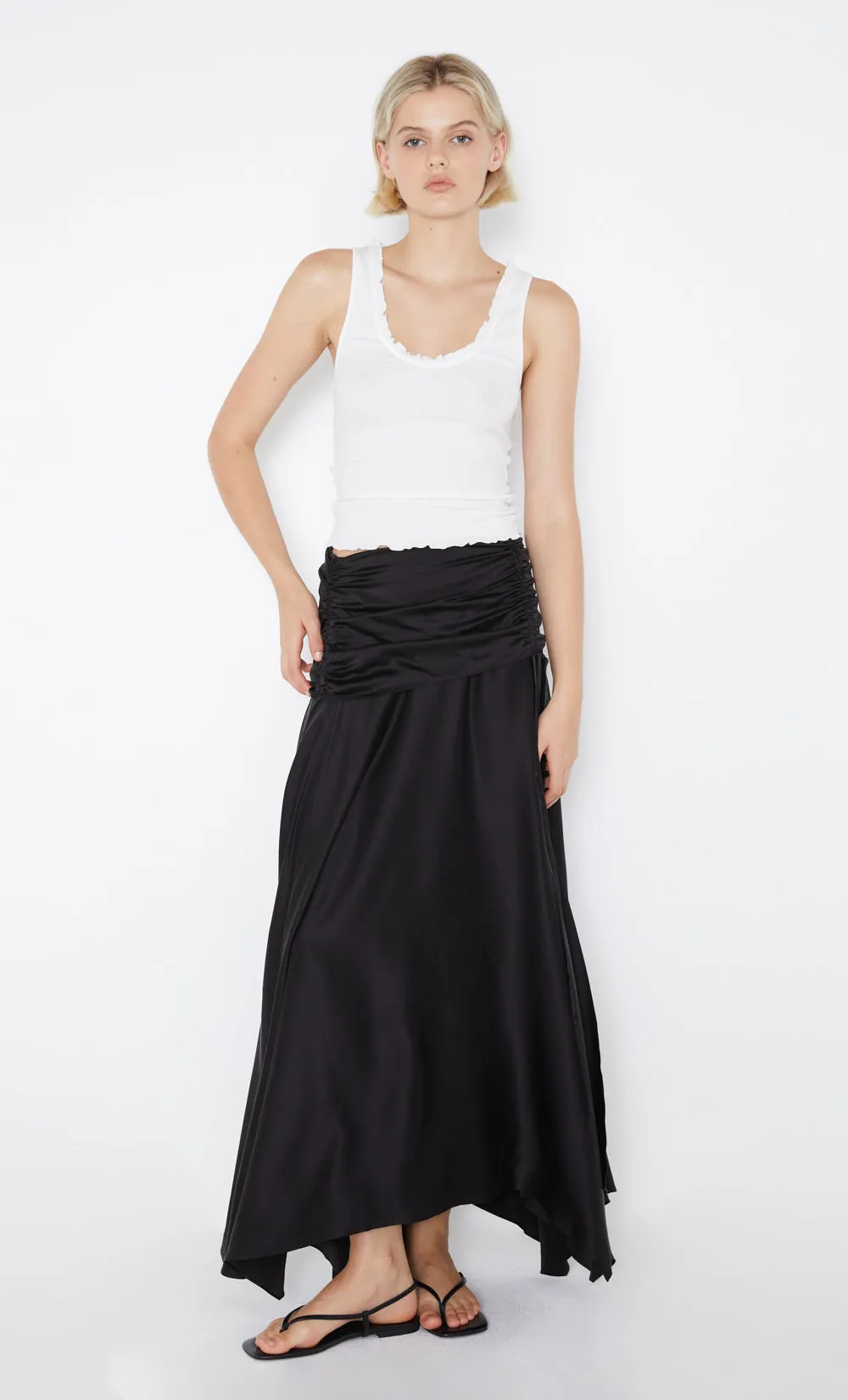 CHANTILLY SILK RUCHED SKIRT - BLACK