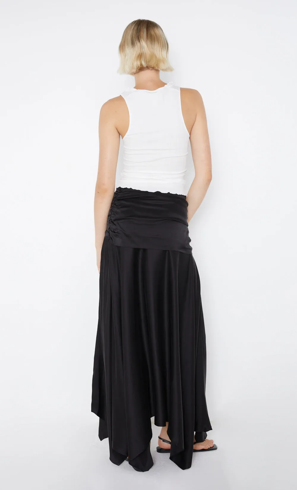 CHANTILLY SILK RUCHED SKIRT - BLACK