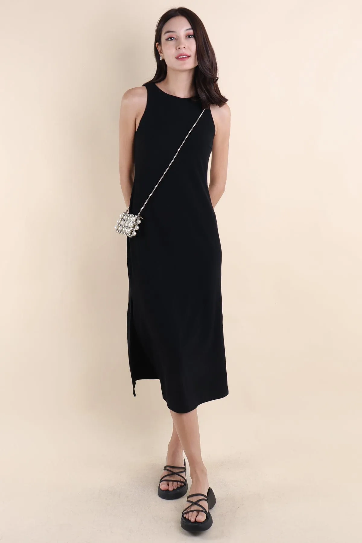 CHARM RACER SLIP DRESS IN BLACK