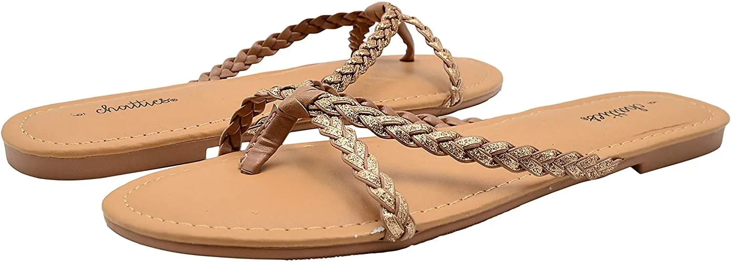 Chatties Womenâ€™s Glitter Slide Sandal with Braided Strap - Open Toe Flip Flop Fashion Summer Flat Shoe