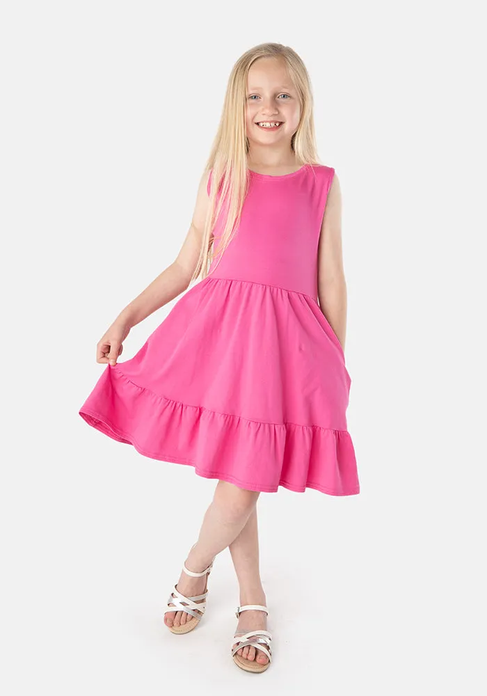 Children's Plain Rose Pink Cotton Dress (Shea)