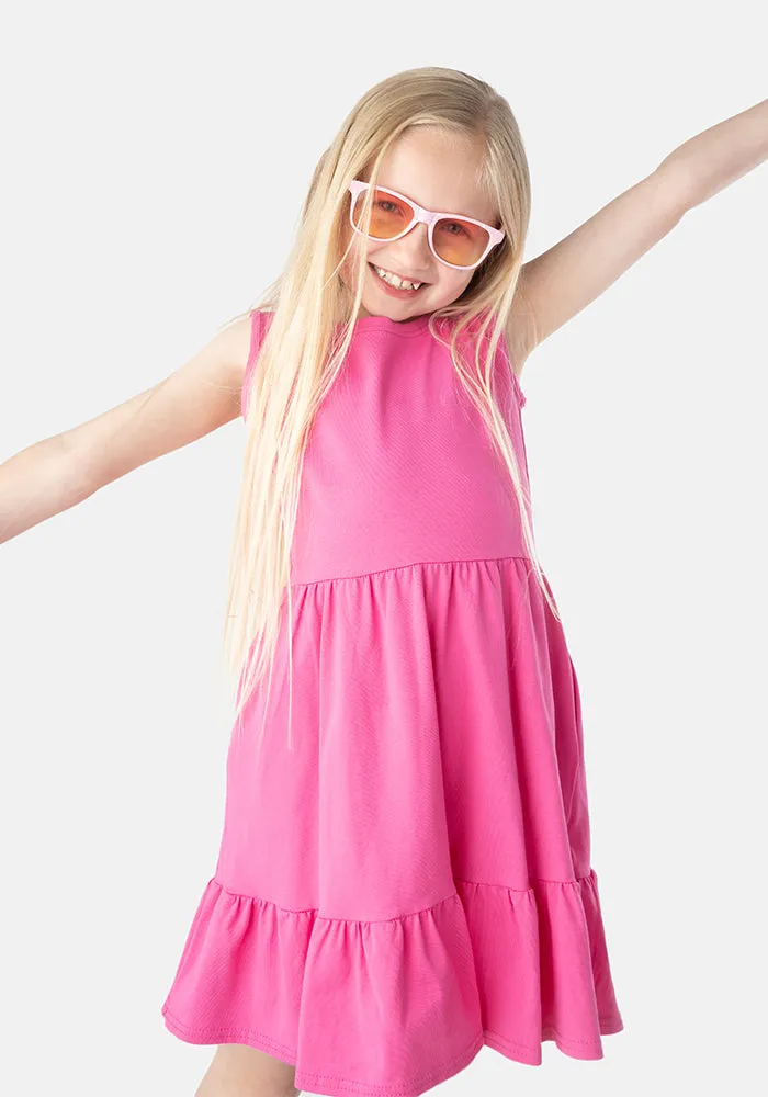 Children's Plain Rose Pink Cotton Dress (Shea)