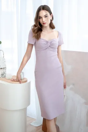 CINTRA KNOTTED RIBBED DRESS IN MAUVE