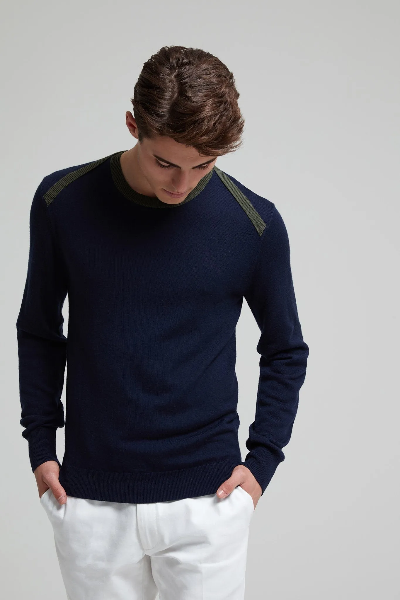 Contrast Trim Merino Wool Sweater