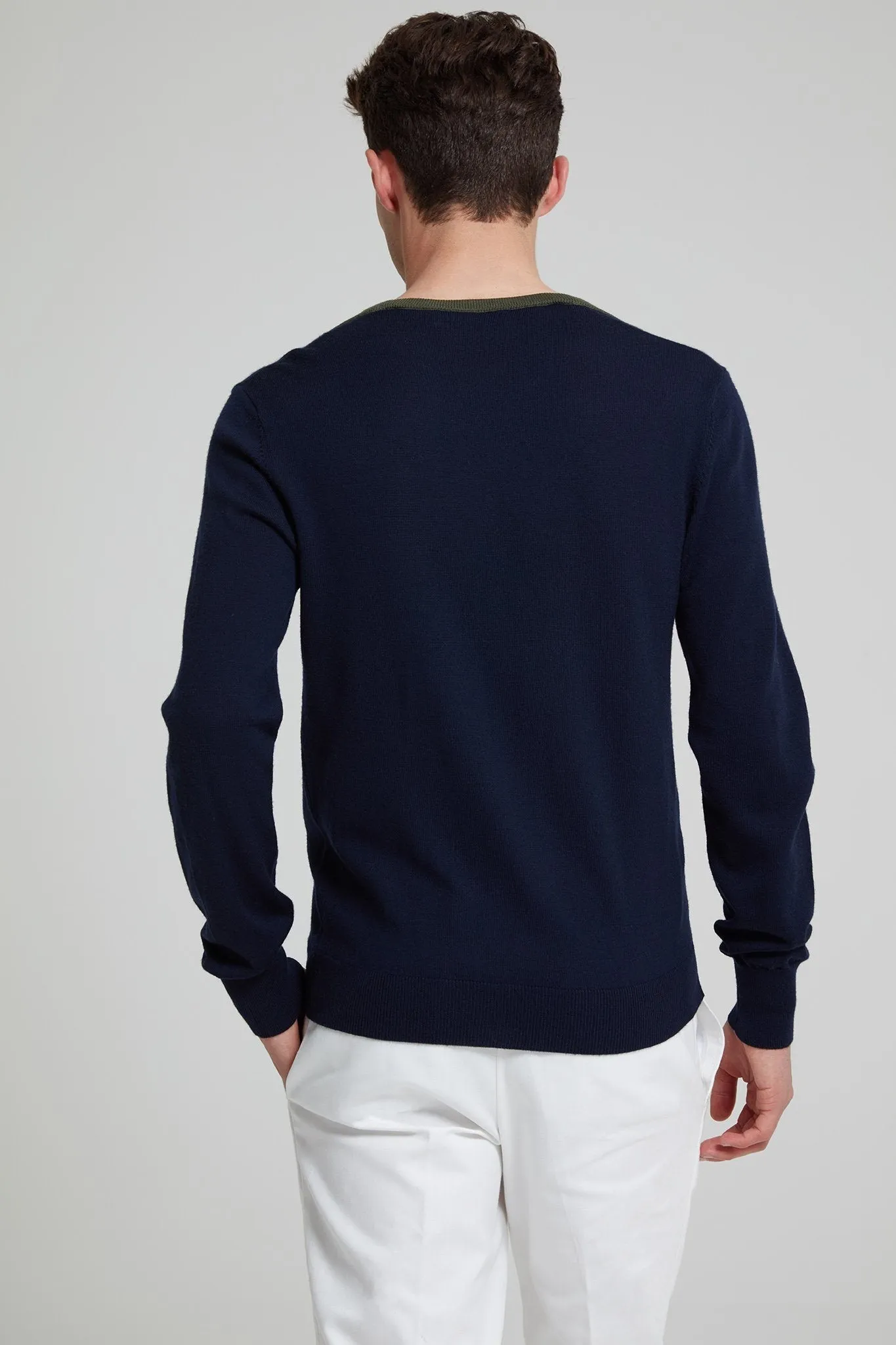 Contrast Trim Merino Wool Sweater