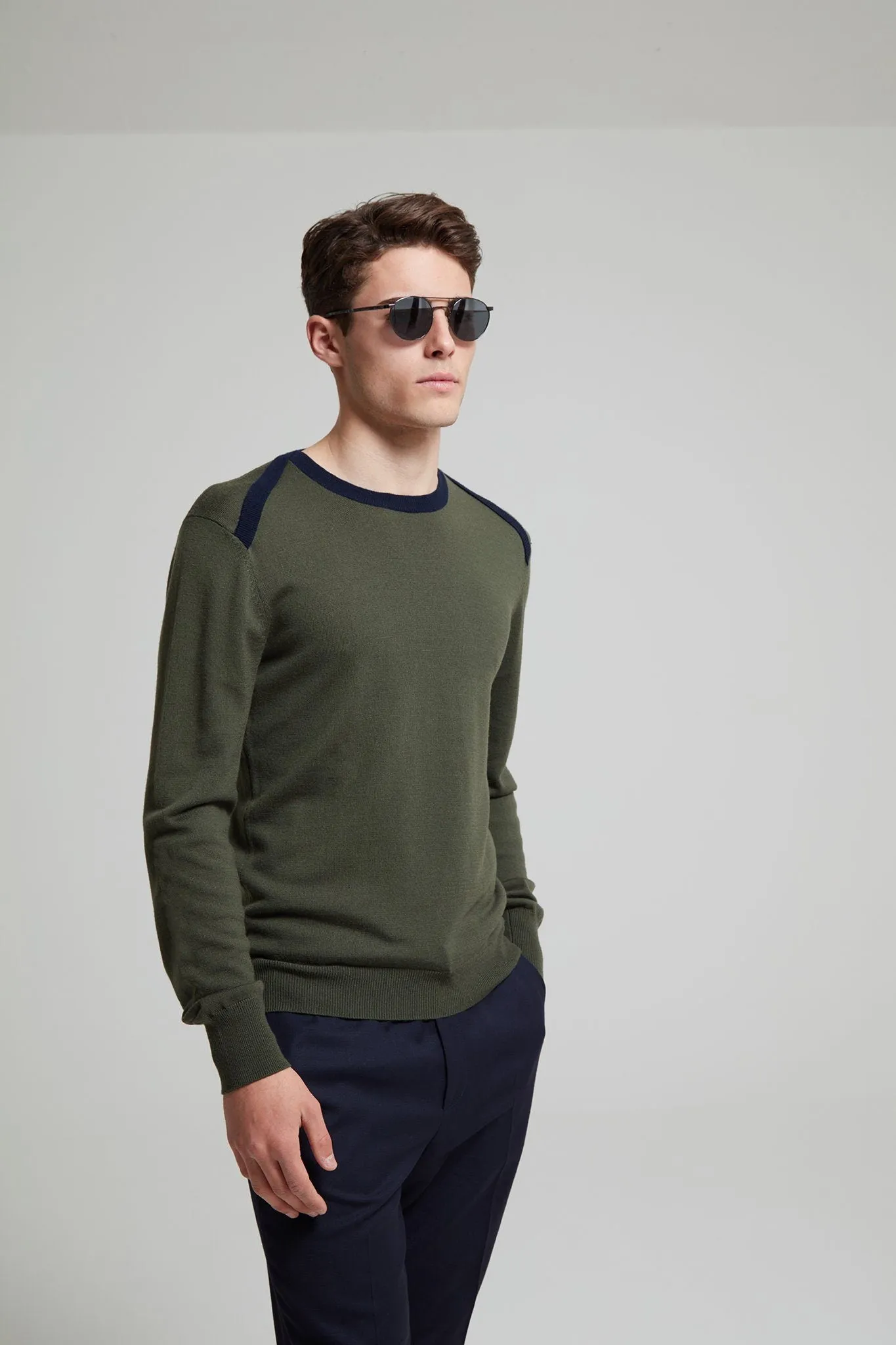 Contrast Trim Merino Wool Sweater