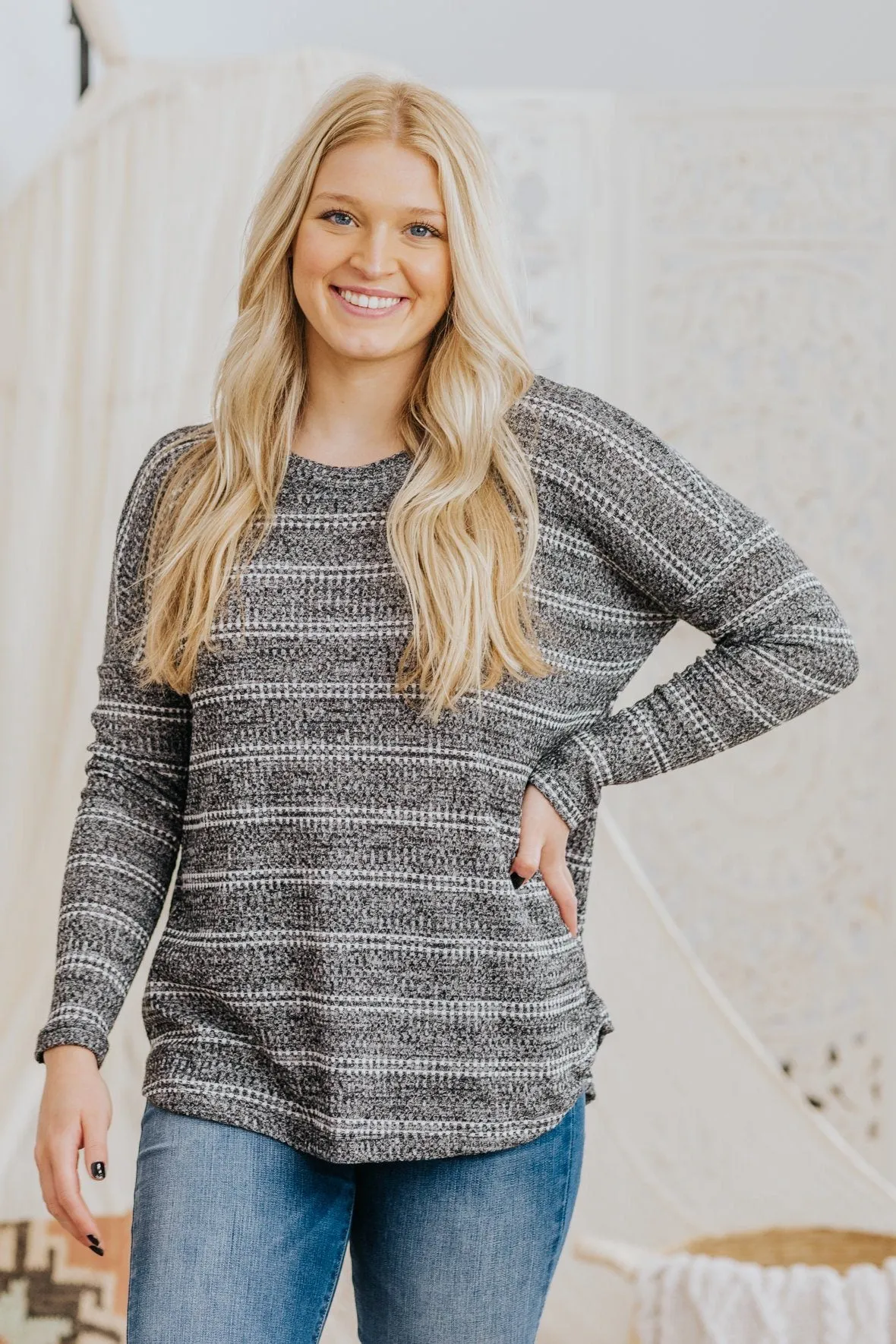 *DEAL* You Can Totally Do This Striped High Low Long Sleeve Top in Charcoal