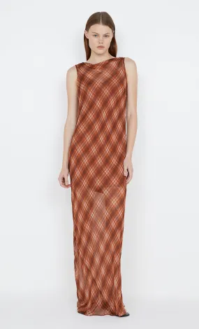 DEVI BOATNECK DRESS - DESERT CHECK