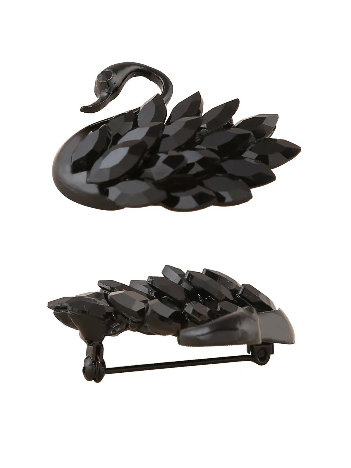 Elegant Shiny Black Self Colour Swan Bird Brooch