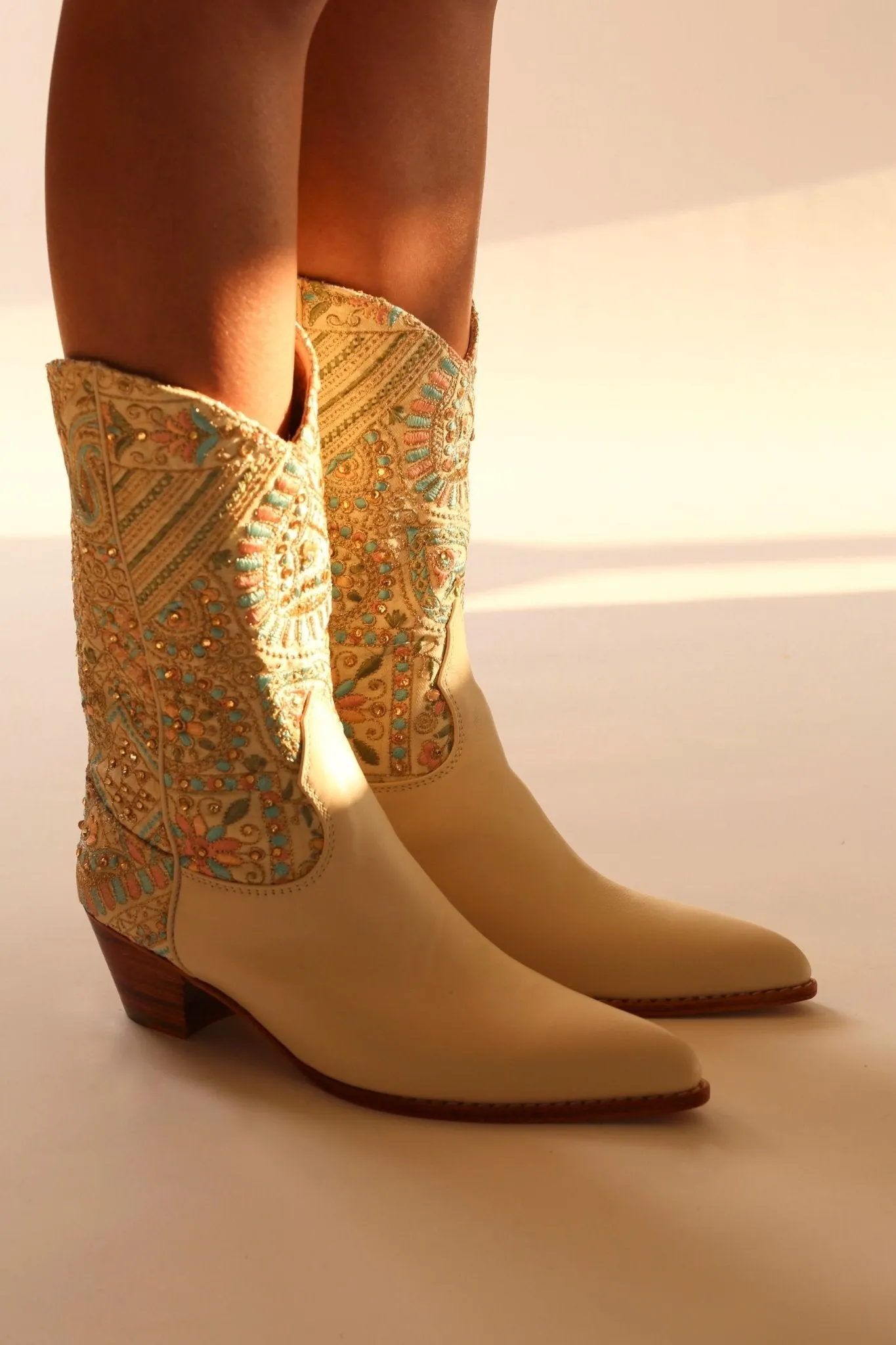 EMBELLISHED EMBROIDERED SILK WESTERN BOOTS MILTON