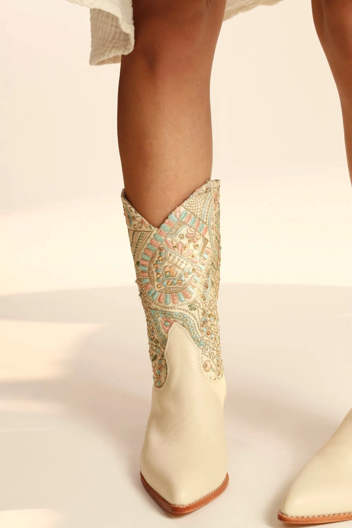 EMBELLISHED EMBROIDERED SILK WESTERN BOOTS MILTON