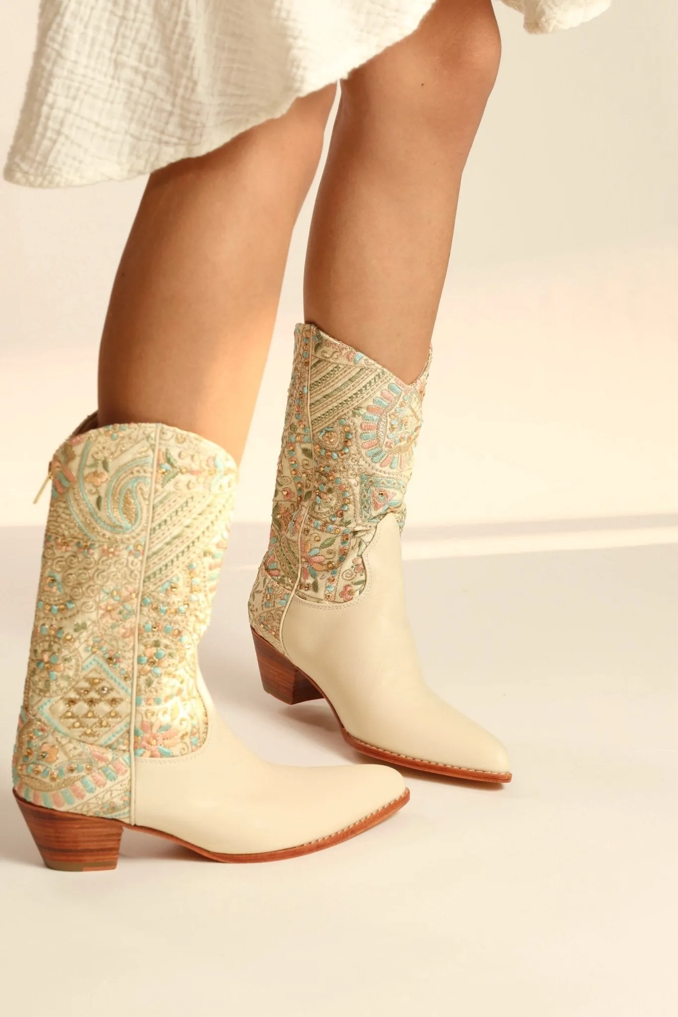 EMBELLISHED EMBROIDERED SILK WESTERN BOOTS MILTON