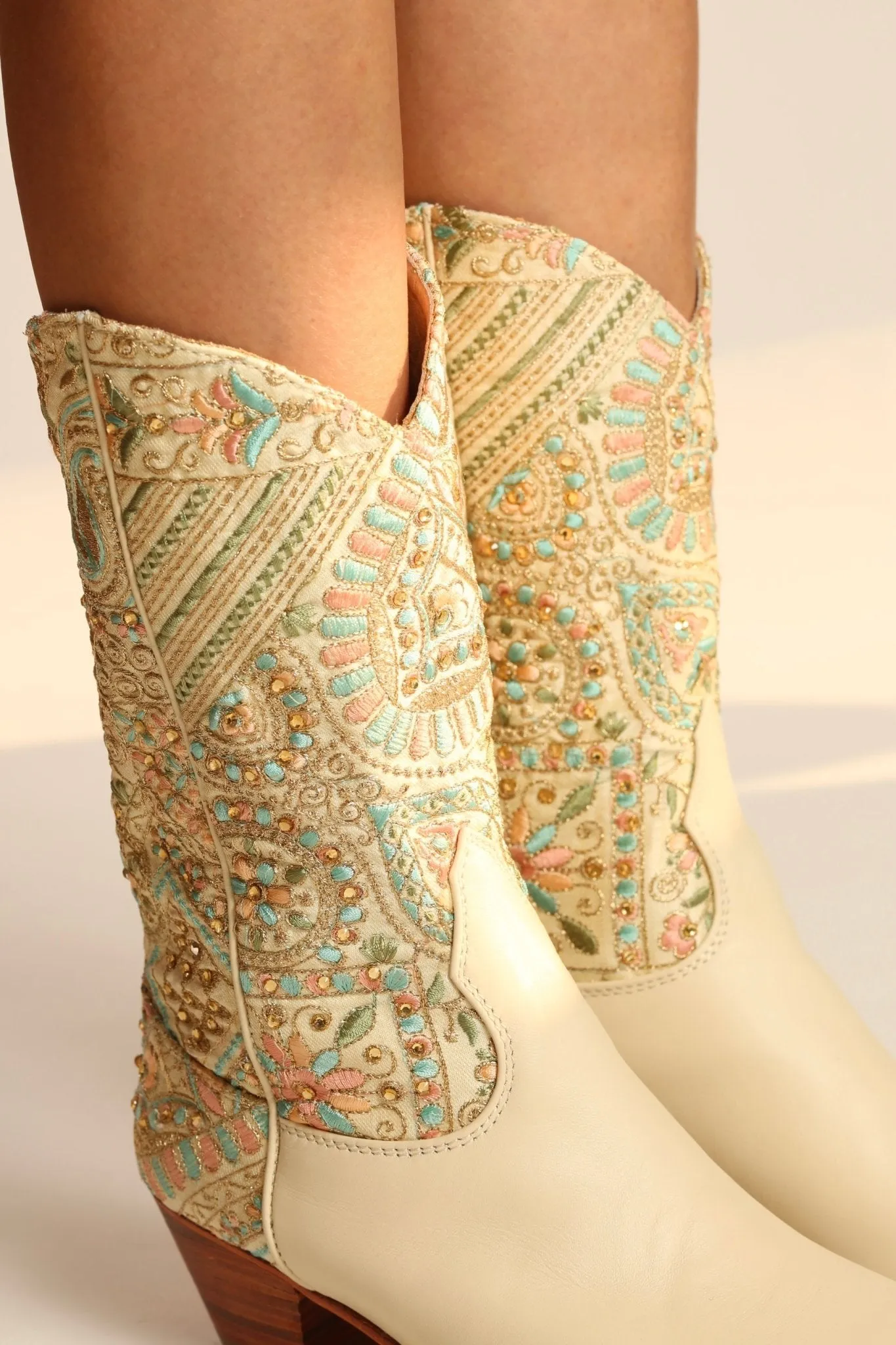 EMBELLISHED EMBROIDERED SILK WESTERN BOOTS MILTON