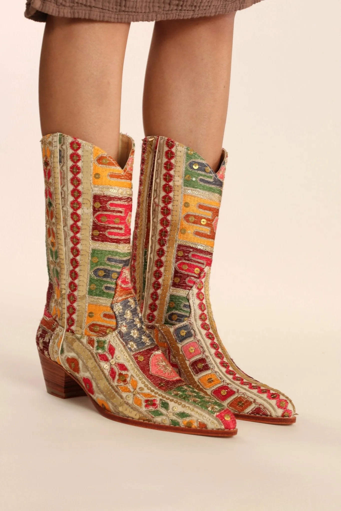 EMBROIDERED WESTERN BOOTS SILK LAFATA