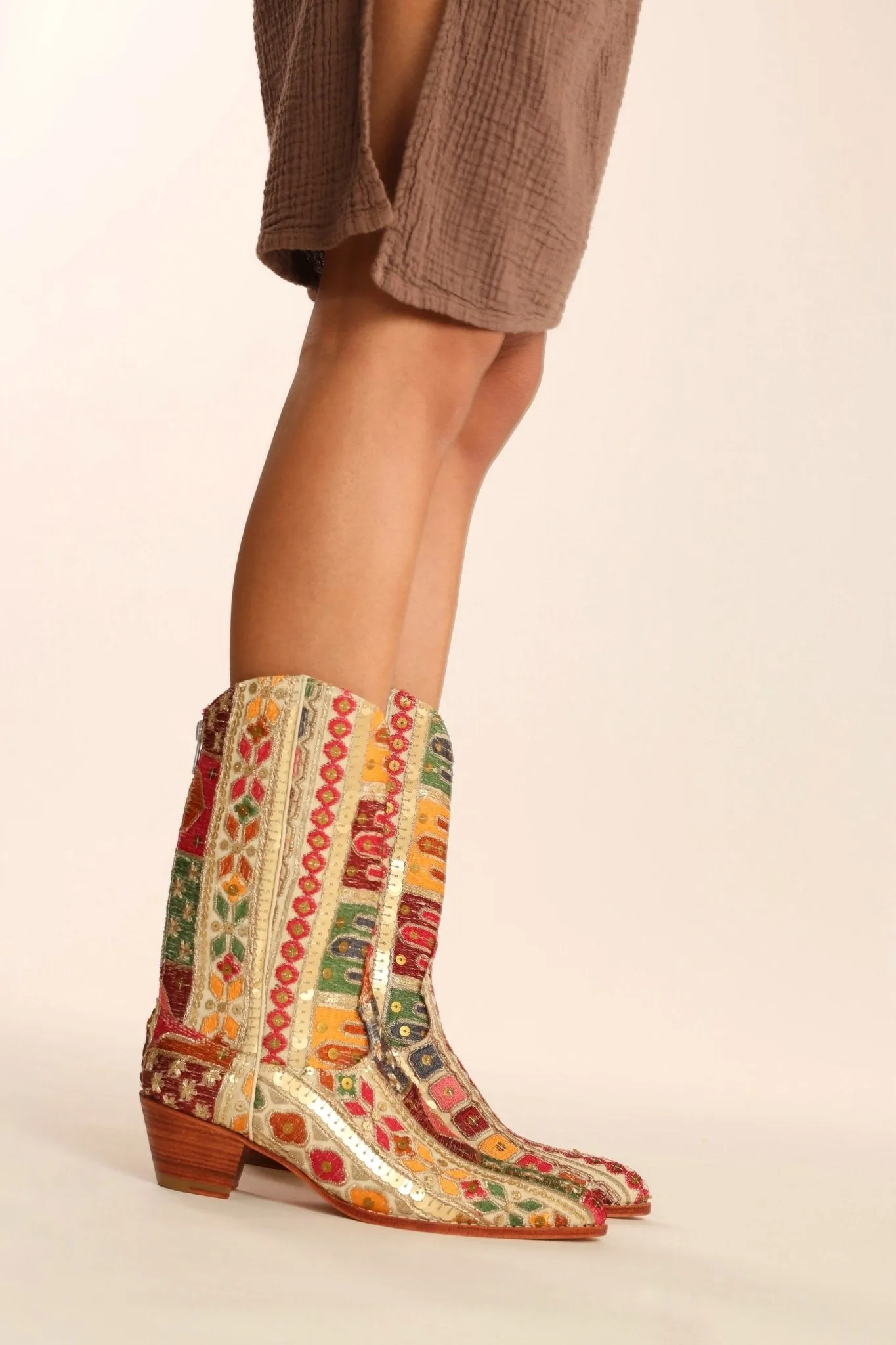 EMBROIDERED WESTERN BOOTS SILK LAFATA