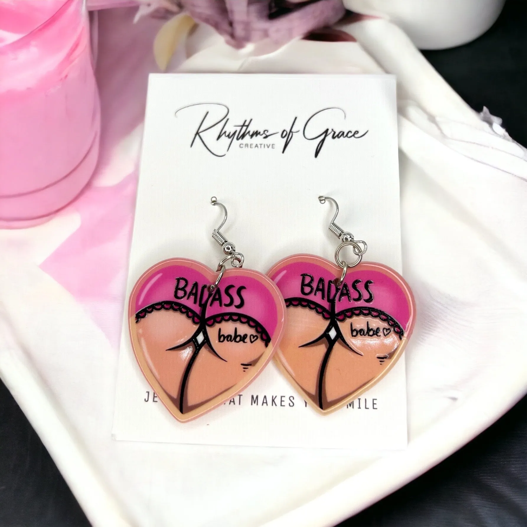 Empowerment Earrings - Feminism Earrings, Girl Power, Team Pink, Body Image, Pink Earrings