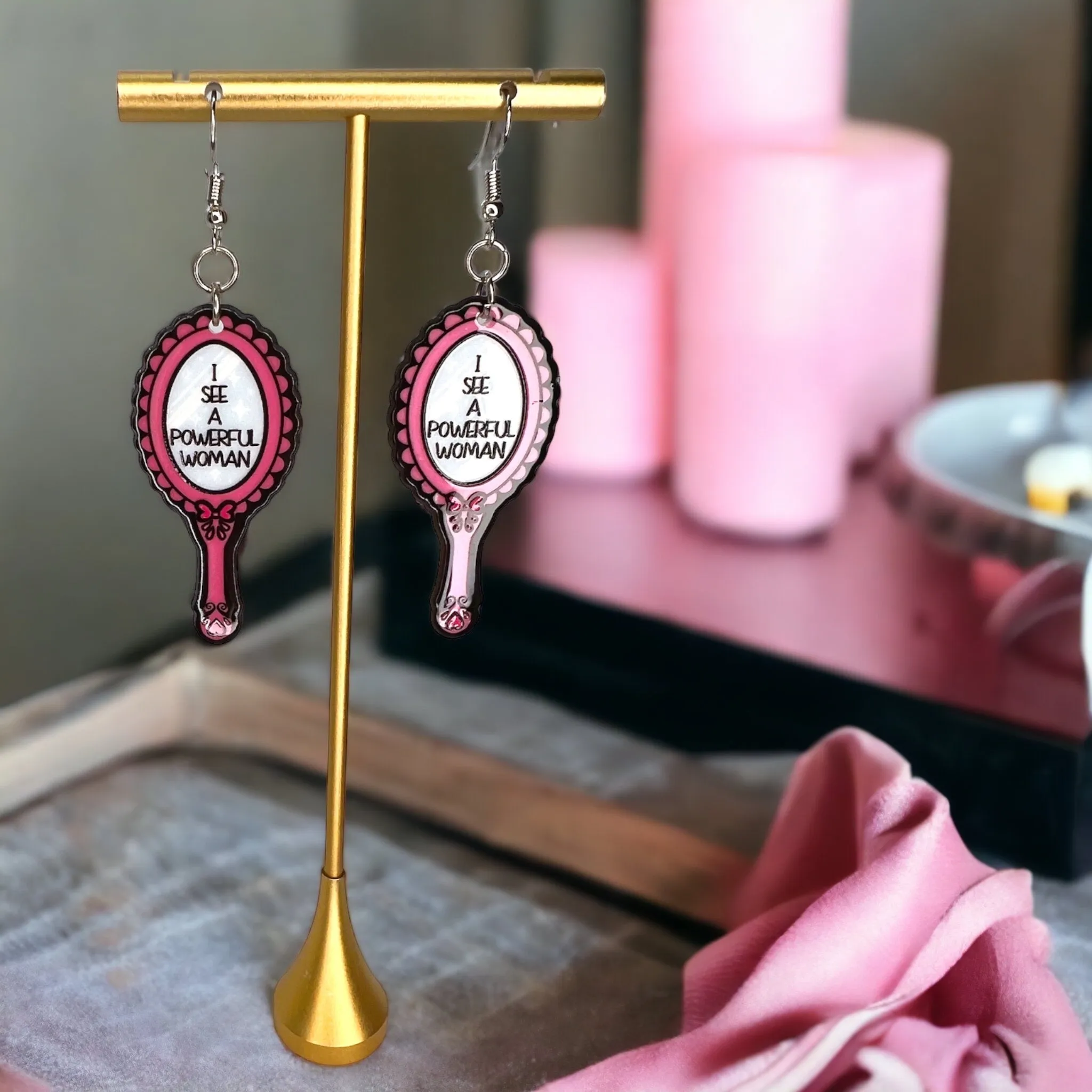 Empowerment Earrings - Feminism Earrings, Girl Power, Team Pink, Body Image, Pink Earrings