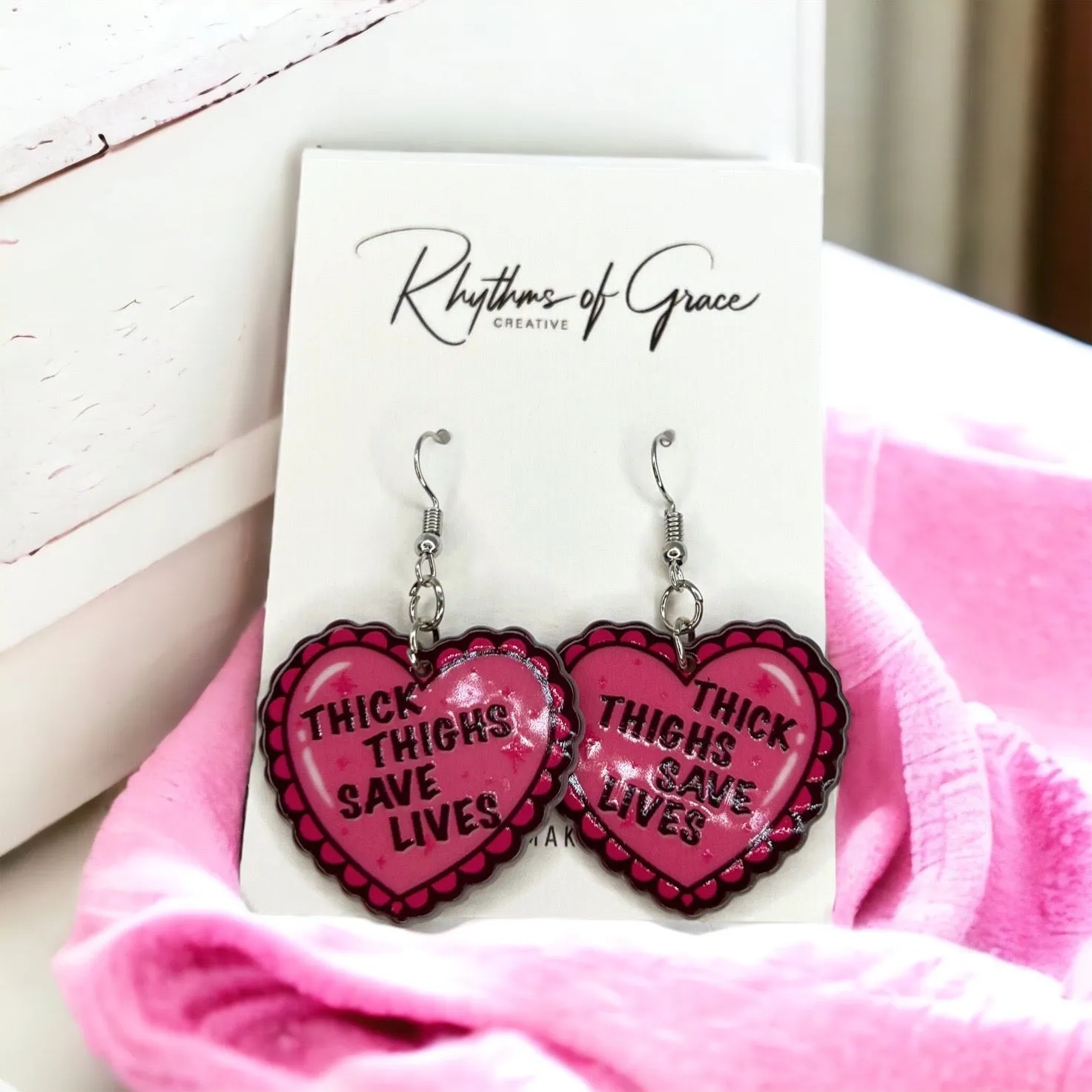 Empowerment Earrings - Feminism Earrings, Girl Power, Team Pink, Body Image, Pink Earrings