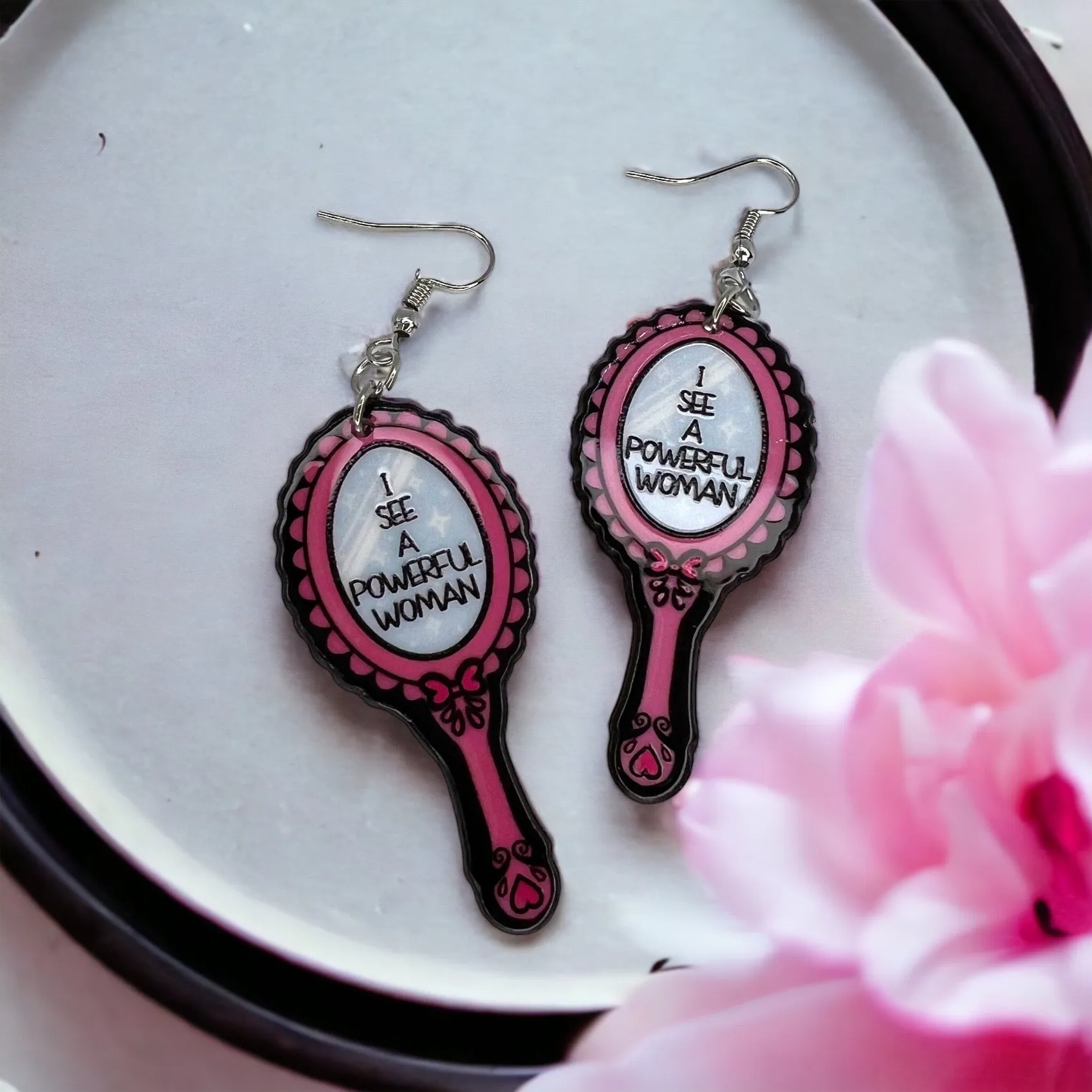 Empowerment Earrings - Feminism Earrings, Girl Power, Team Pink, Body Image, Pink Earrings