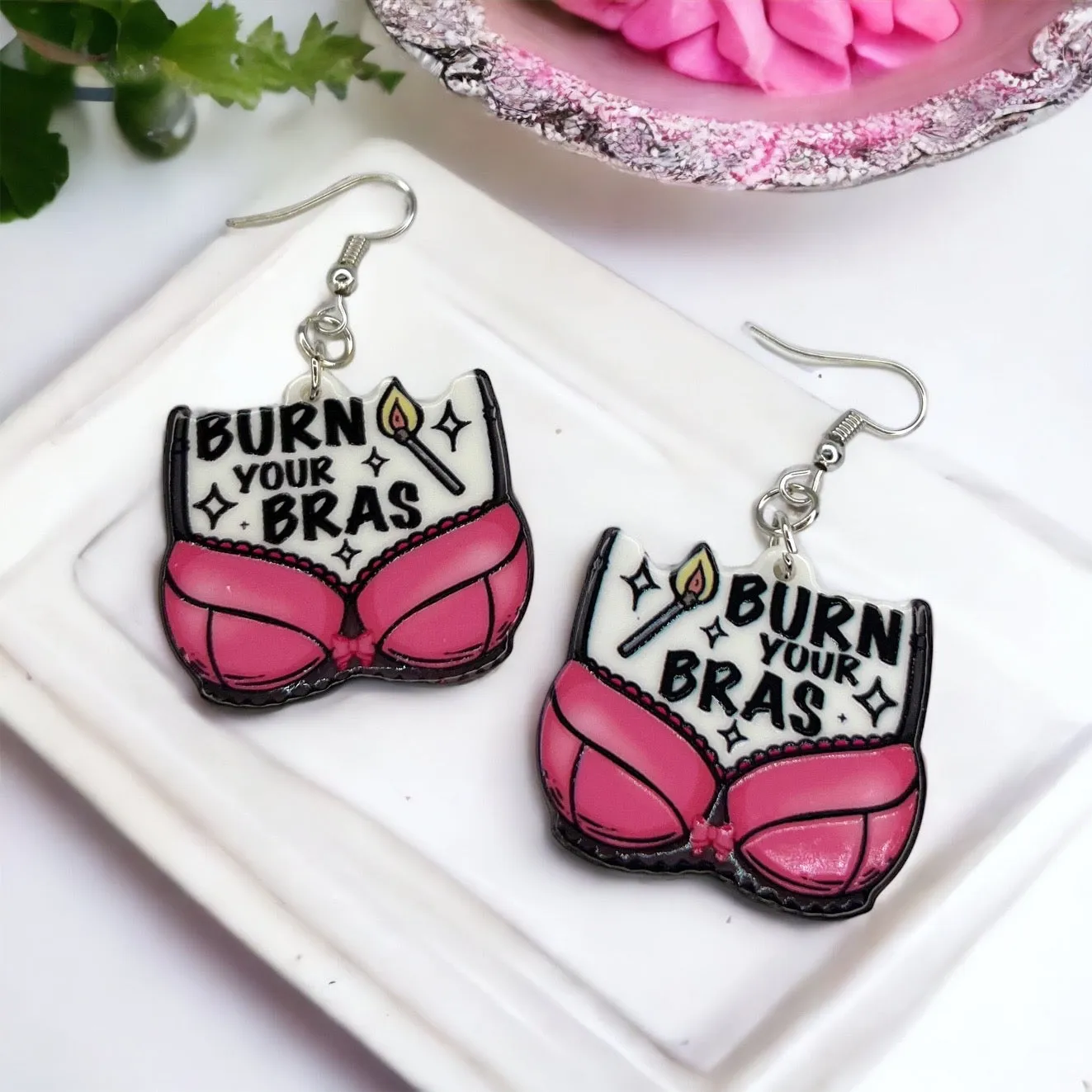 Empowerment Earrings - Feminism Earrings, Girl Power, Team Pink, Body Image, Pink Earrings