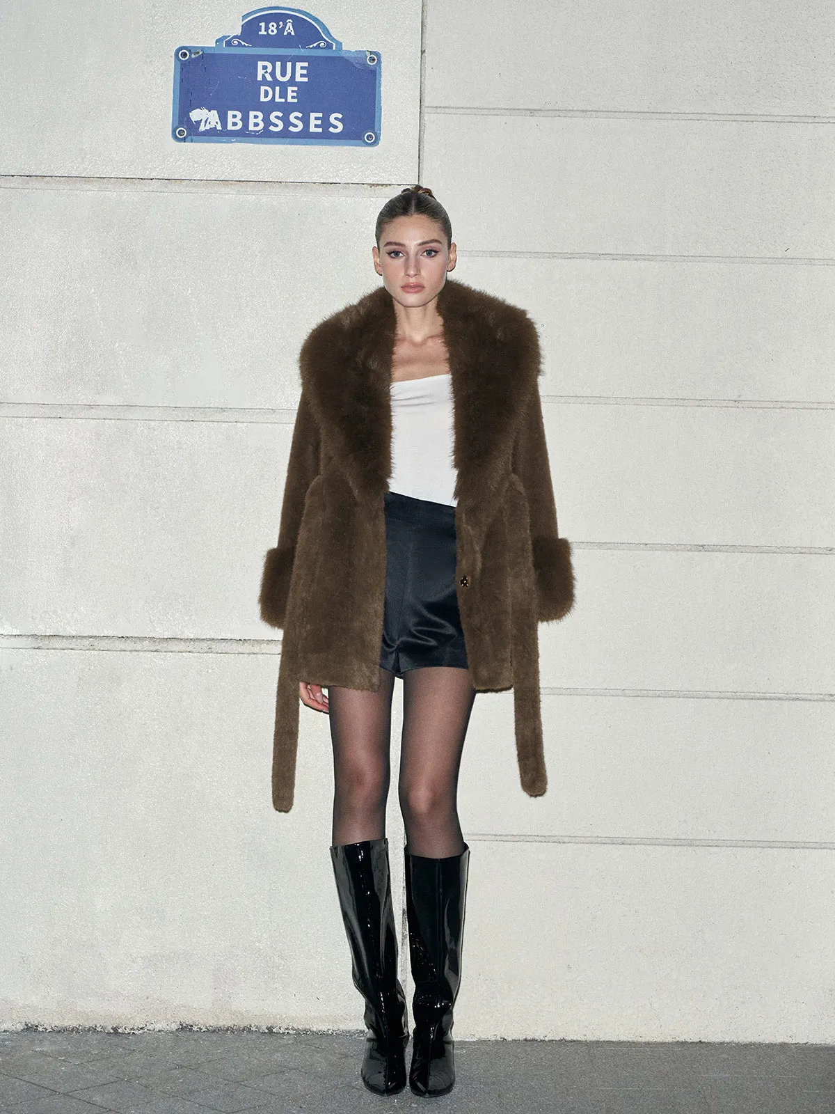 Faux Fur Belted Warm Coat