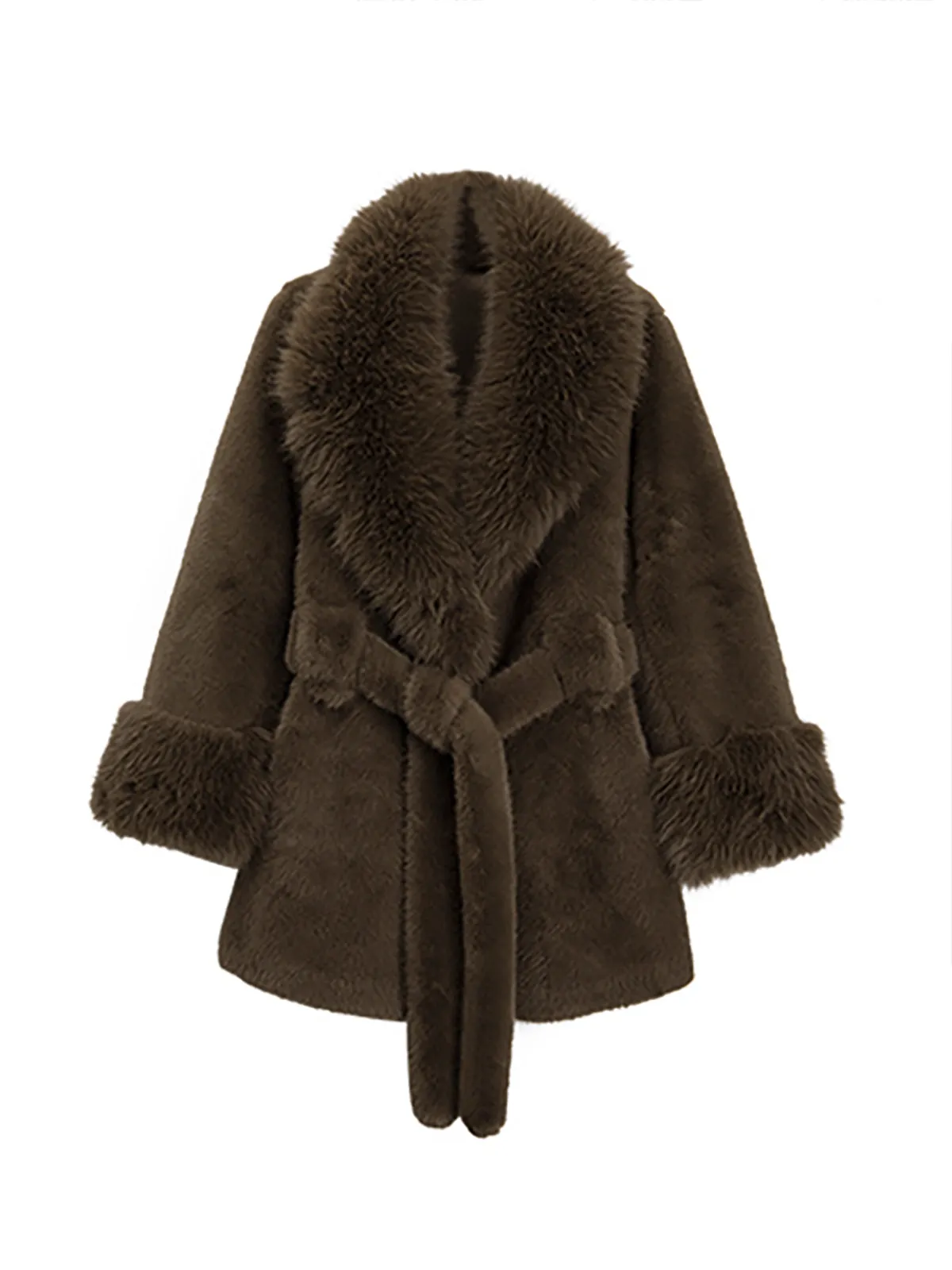 Faux Fur Belted Warm Coat