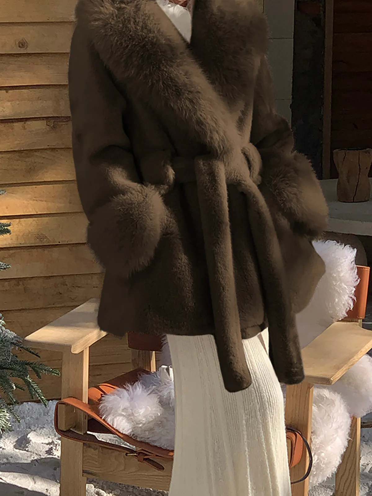 Faux Fur Belted Warm Coat