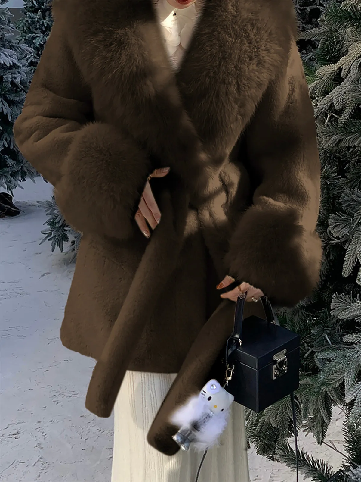 Faux Fur Belted Warm Coat