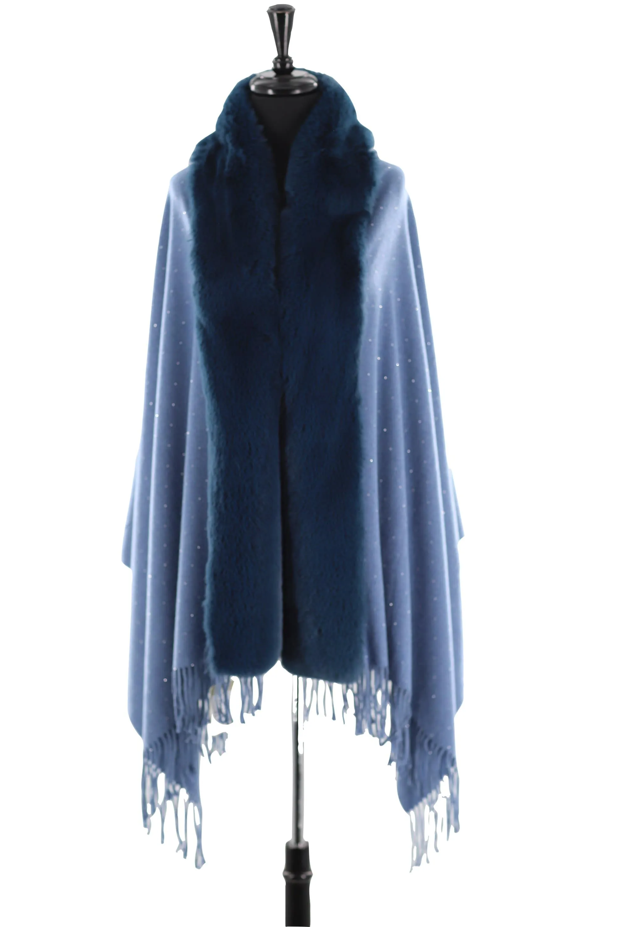 Faux fur trim wrap with Embellishments -Navy